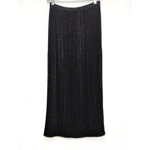 Vintage Sz M Black Pleated Maxi Skirt W/Gold Flecs